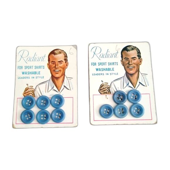40s 50s Vintage Blue Shirt Buttons on Cards - Picture 1 of 1
